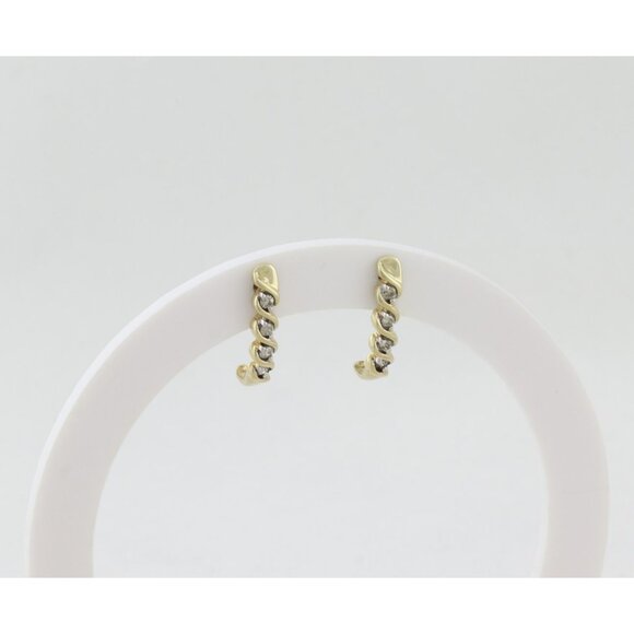 10k Yellow Gold Diamond Half Hoop Earrings 3/4" x 1/4" - Picture 7 of 9